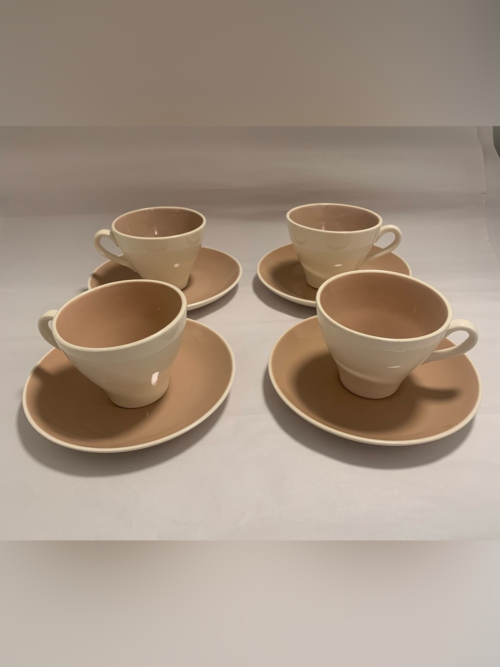 VTG MCM Ironstone Two-Tone Cocoa Pink Ceramic Tea Cup and Saucer Set - 8 Pieces